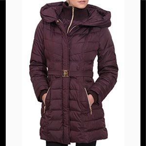 Kensie exaggerated hood Faux down coat in Plum